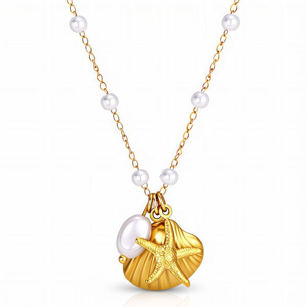 Collar en Stainless Steel con Baño de Oro 18K – Concha, Estrella de Mar y Perla