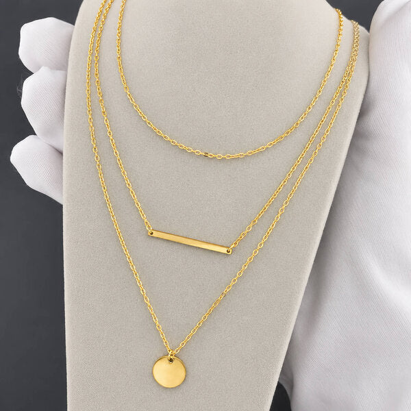 Cadena Layer 3 Niveles en Stainless Steel con Baño de Oro 18K – Diseño Delicado y Femenino
