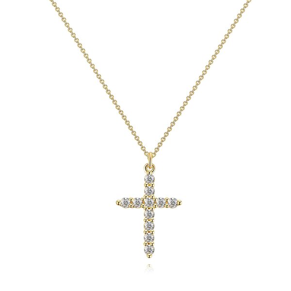 Cadena con crucifijo en diamantes, elaborada en Stainless Steel con baño de oro 18K,