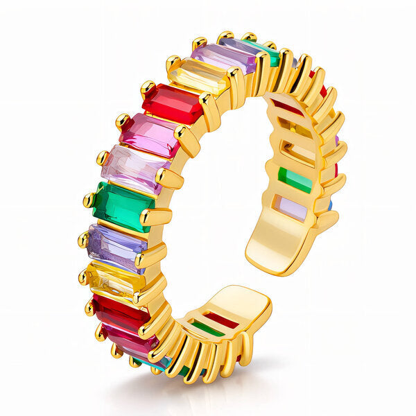 Anillos ajustable Stainless Steel Con baño en oro 18K cristales multicolores