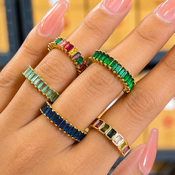 Anillos ajustable Stainless Steel Con baño en oro 18K cristales multicolores